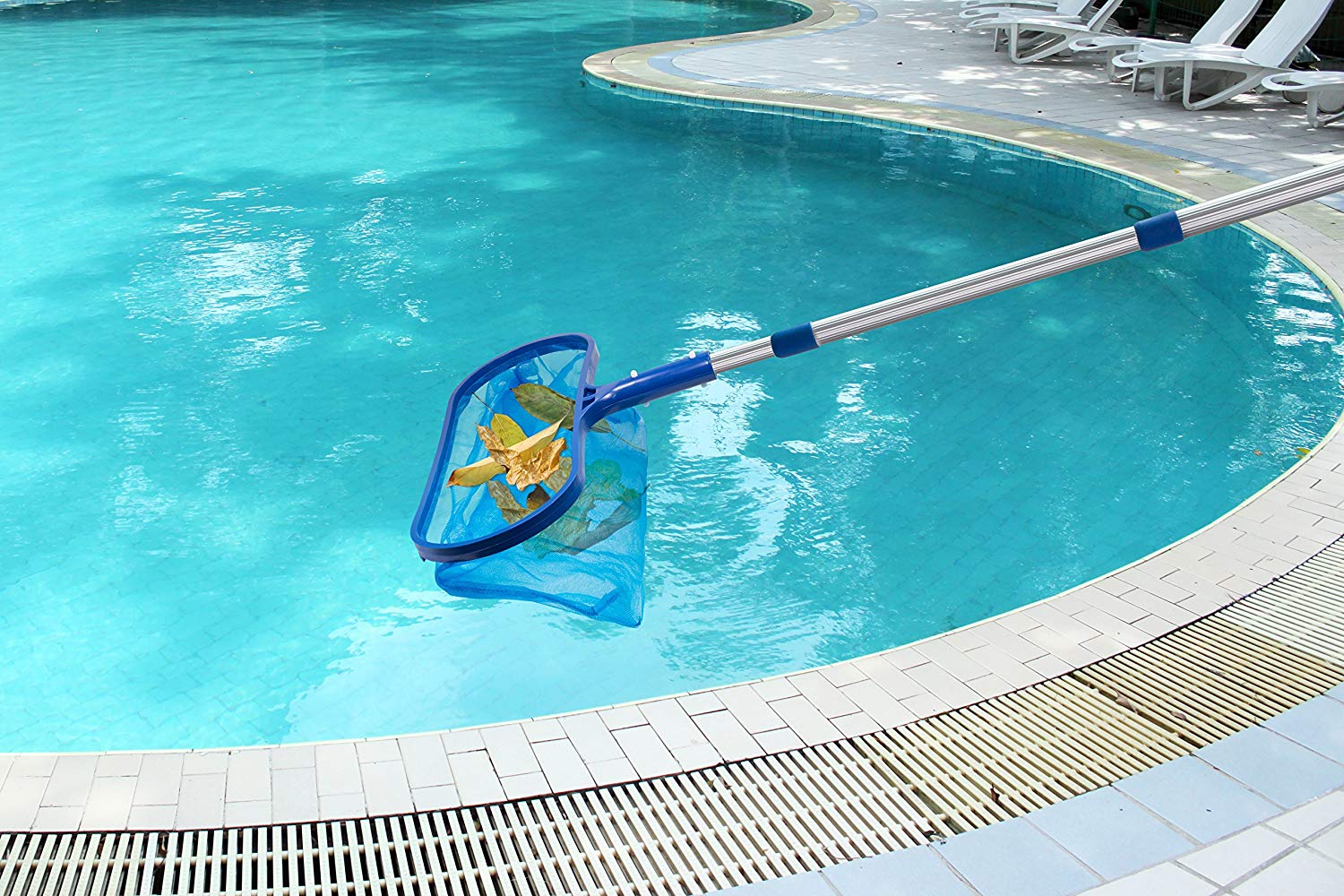 Deep Skimmer Net with 17"-40" Telescopic Pole Leaf Skimmer Fine Mesh Net Rake Net for Cleaning Above Ground Inground Pool Tu