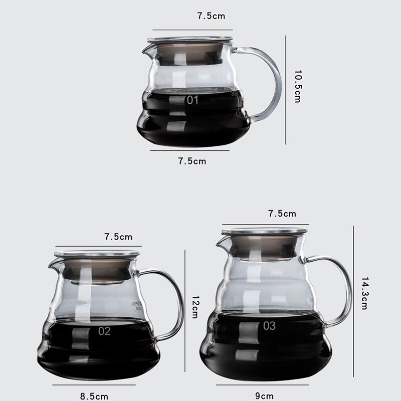 Coffee Drip Pot Heat Resistant Classic Glass Coffee Pot Maker Pour Over Coffeemaker 300/400ml/500ml