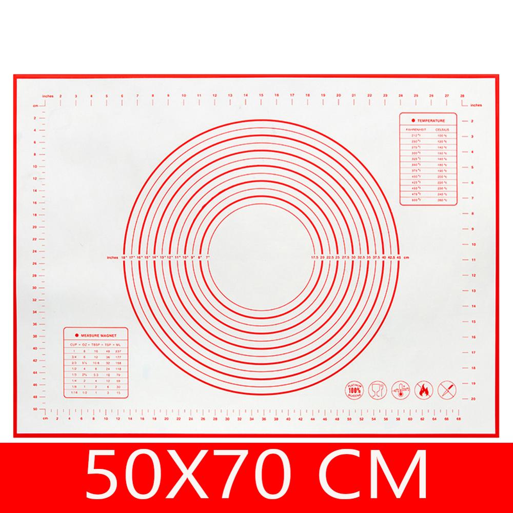 Tapis de cuisson en Silicone antiadhésif avec echelle, tapis de pâte à rouler, tapis de pétrir, feuille de pâtisserie de cuisine: Red 50 70cm