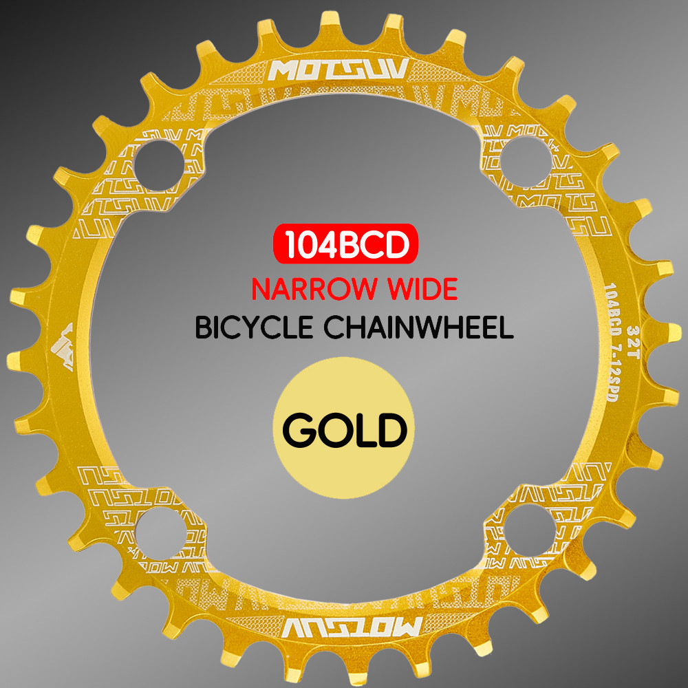 Motsuv Fiets 104BCD Crank Smalle Brede Kettingblad Aluminium Mtb Ronde 32T 34T 36T 38T Fietsen Tand Kettingwiel Onderdelen: YELLOW / 36T
