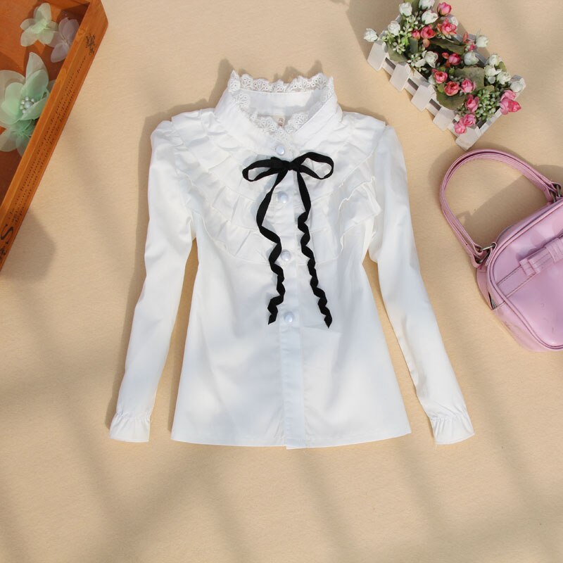 Uniformes scolaires blancs pour filles | Blouses pour adolescentes, chemises à col en dentelle longues, pour étudiants, tailles 18M 2 5 7 9 11 12 13 14 ans