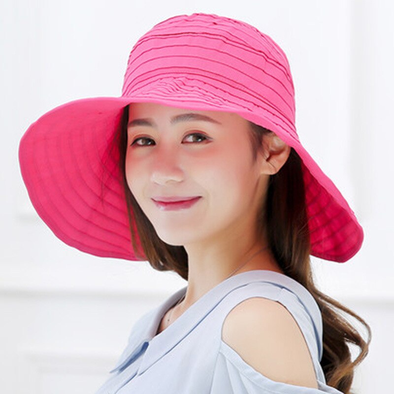 Sombrero de Sol de ala grande para mujer, gorra de playa a rayas, transpirable, protección UV, informal: 3