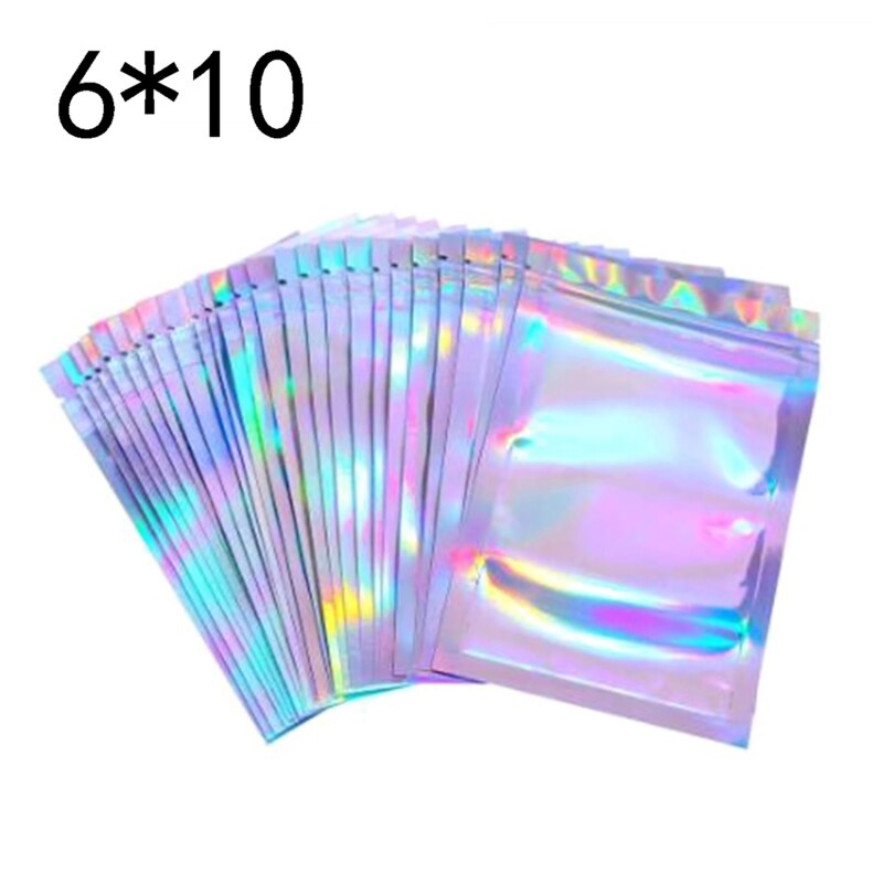100 stücke Flache Zip-Lock Beutel Paket Tasche Holographische Ziplock Taschen Bad Salz Kosmetik Tasche Mini Aluminium Folie Taschen Make-Up zipper Tasche: colorful2