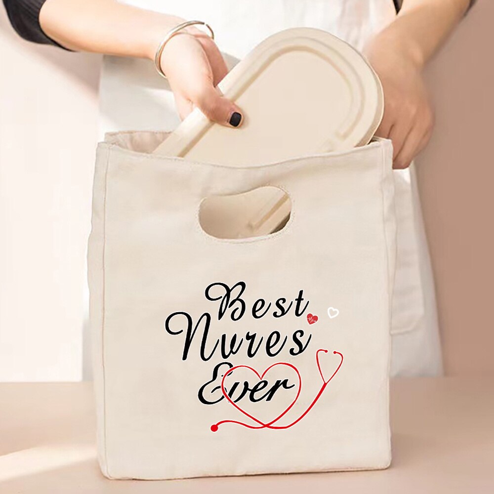 Płótno termiczna torba na lunch 2022 kobiet torba na pikniki biuro podróży dzieci nadruk z pielęgniarką organizator eco shopper torby do przechowywania torebki: Nurse006