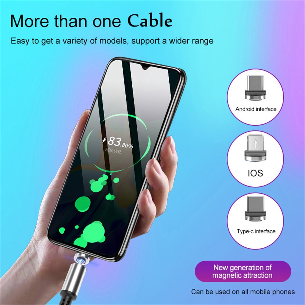 3A Magnetic Cable Spring Micro USB Charger Type C 8 Pin Fast Charging Cable For iPhone 11 Samsung S9 Huawei P30 Retractable Cord