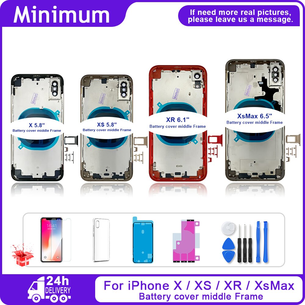For iPhone X Xs Max Battery Back Cover + Middle Chassis Frame + SIM Tray + Side Key Parts Rear Housing Case Assembly