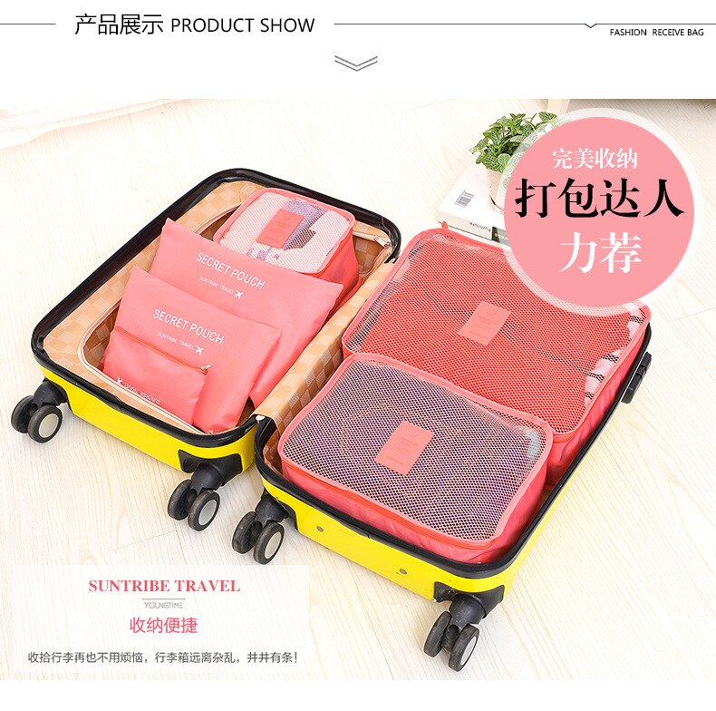6 PCS Travel Storage Bag Set For Clothes Tidy Organizer Wardrobe Suitcase Pouch Travel Organizer Bag Case Shoes Packing Cube Bag