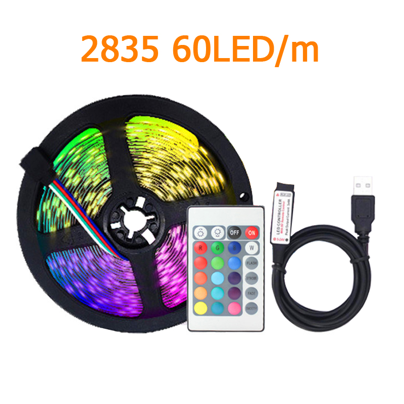 Tira de luces LED RGB 2835, 5V, alimentación USB, cinta LED Flexible RGB/blanca, 60LED, 0,5 m, 1m, 2m, 5m, cinta de diodo de retroiluminación para pantalla de escritorio de TV