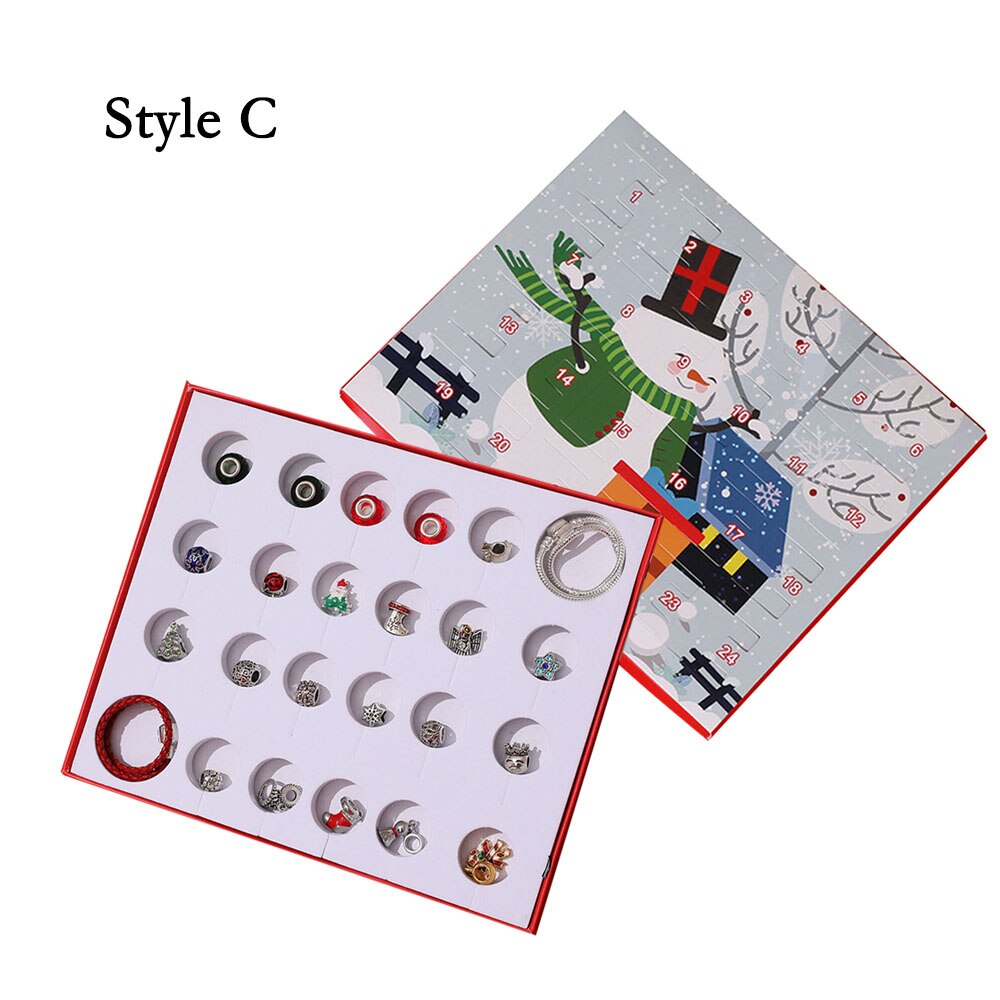 Jewelry Advent Calendar With 24 Pcs Girls Christmas Charms DIY Bracelet Necklace Countdown Calendar Kids Teenager: Style C