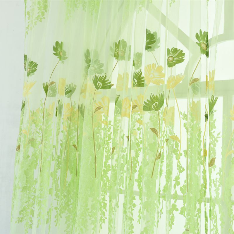 Tylgardiner til køkkenet stue stof voile vindue soveværelse tulipanprintet altan solafskærmning   hz1: Lysegrøn