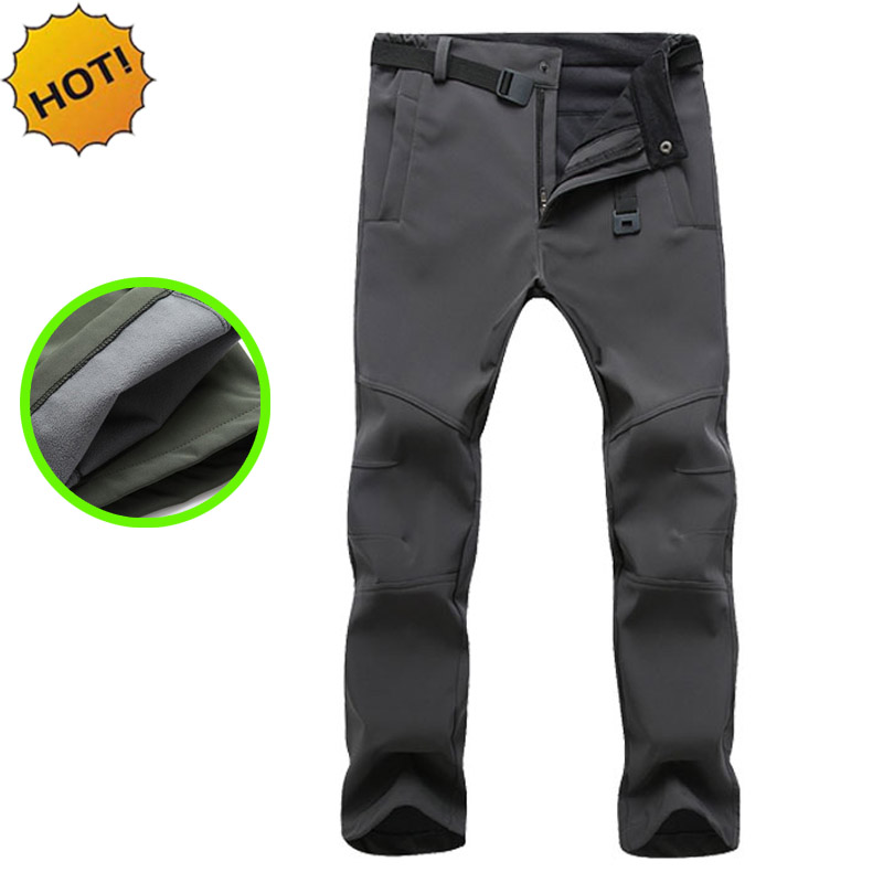 Outdoor WinterThicken Slim Fit Soft Shell Fleece Thermal Waterproof Cargo Army Ski Climbing Camping training Pants Men: XXXL / grey