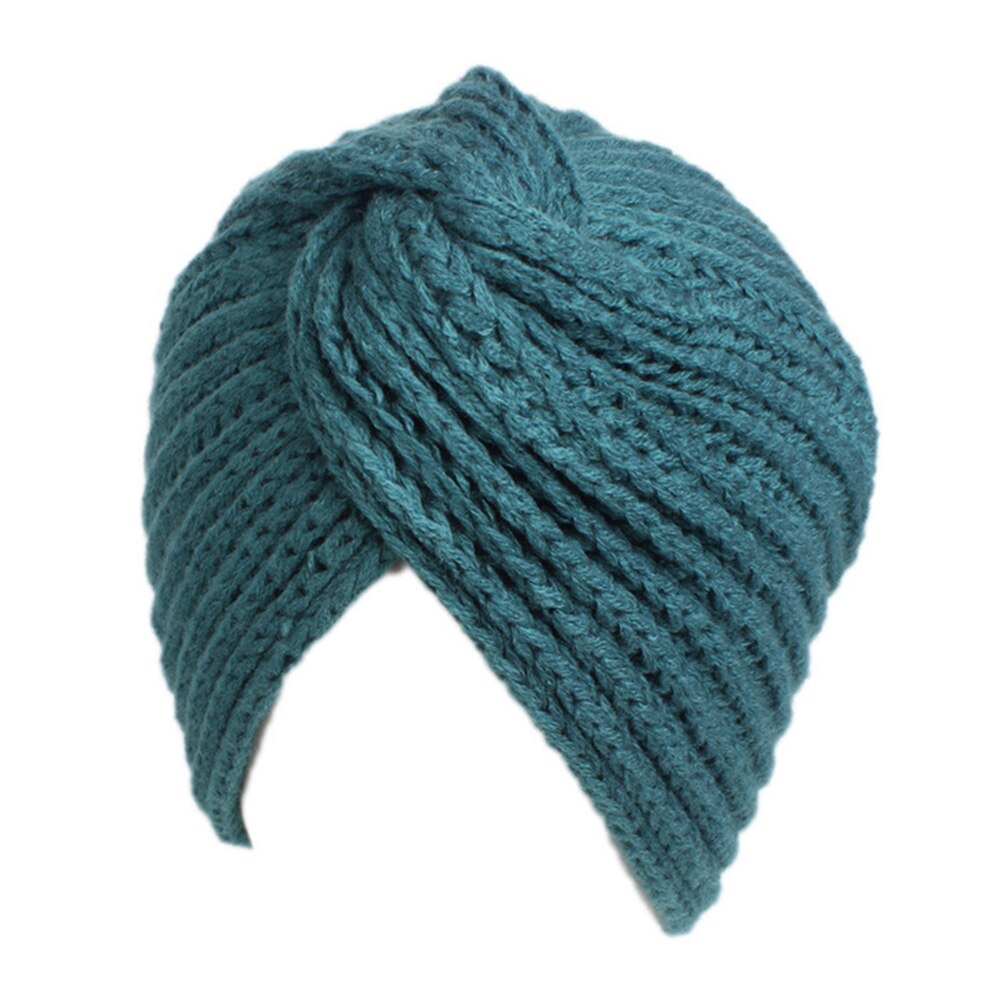 Women Turban Knot Headwrap Winter Woolen Turban Hat Cross Twisted Cap National Costume Hat EDF88: Hole Blue