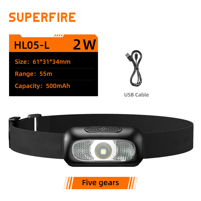 SUPERFIRE HL05-D/L/R Mini LED Headlamp USB Rechargeable Headlight High Power Head Lamp Sensor Work Front Light Fishing Lantern: Blue