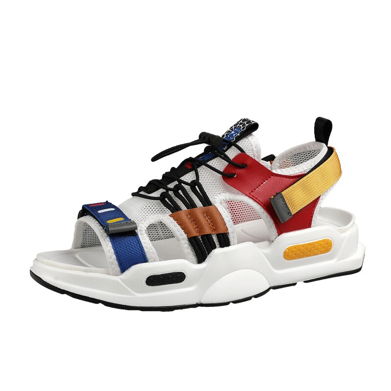 Sandales fantaisie à plateforme pour homme, chaussures d'été confortables à semelles en pu, antidérapantes, style gladiateur: Blanc 9076 / 42