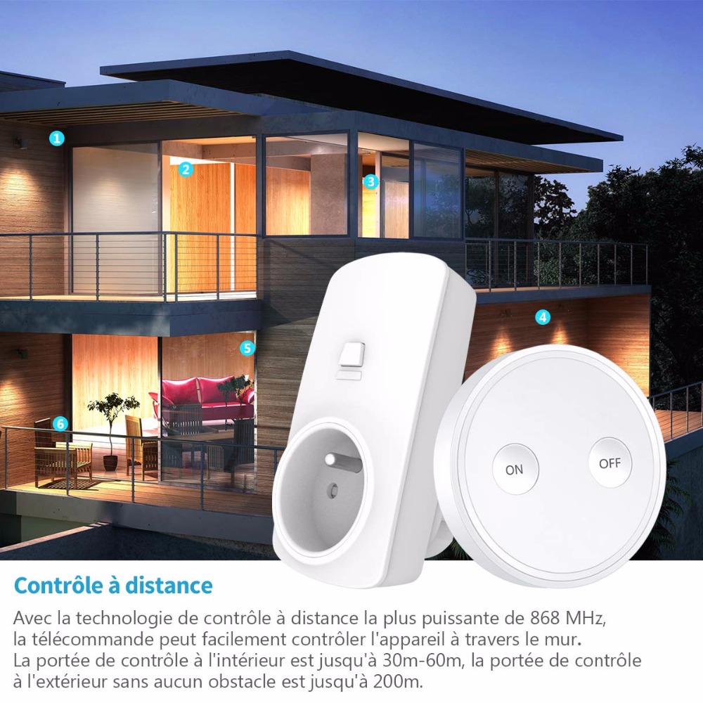 Kit de tomada sem fio para controle remoto, plugue francês 16a 200m de alcance, magnético, mini interruptor wifi e usar