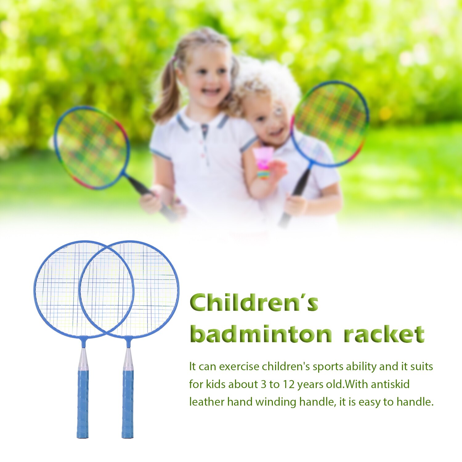 2 PCS Kids Badminton Racket Set wtih 4 Shuttlecock Nylon Alloy Exercise Badminton Racquet Set for Children Sport Game Cock