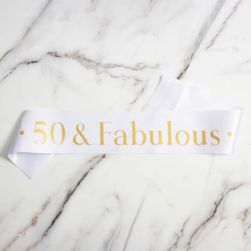 50 and Fabulous Sash Happy 50th Birthday Satin Sash 50th Birthday for Men Women Party Favor Parties Supplies Decoration: White