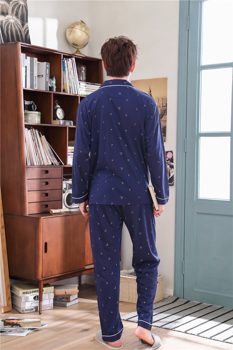 blusa de dormir para hombre transpirable estilo coreano ropa de dormir ropa de casa manga larga pijama de solapa de polialgodón