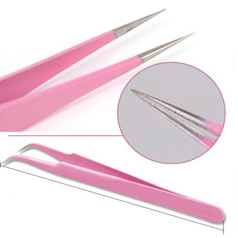 2 Stks/set Roze Wimper Pincet Rvs Straight Tweezer Voor Wimper Extension Volume Wimpers Pincet