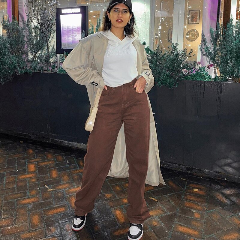 IAMSURE Loose Jeans For Women Highwaist Cool Plus Size Trousers Vintage Casual Full Length Wide Leg Pants High Street Wear Y2K