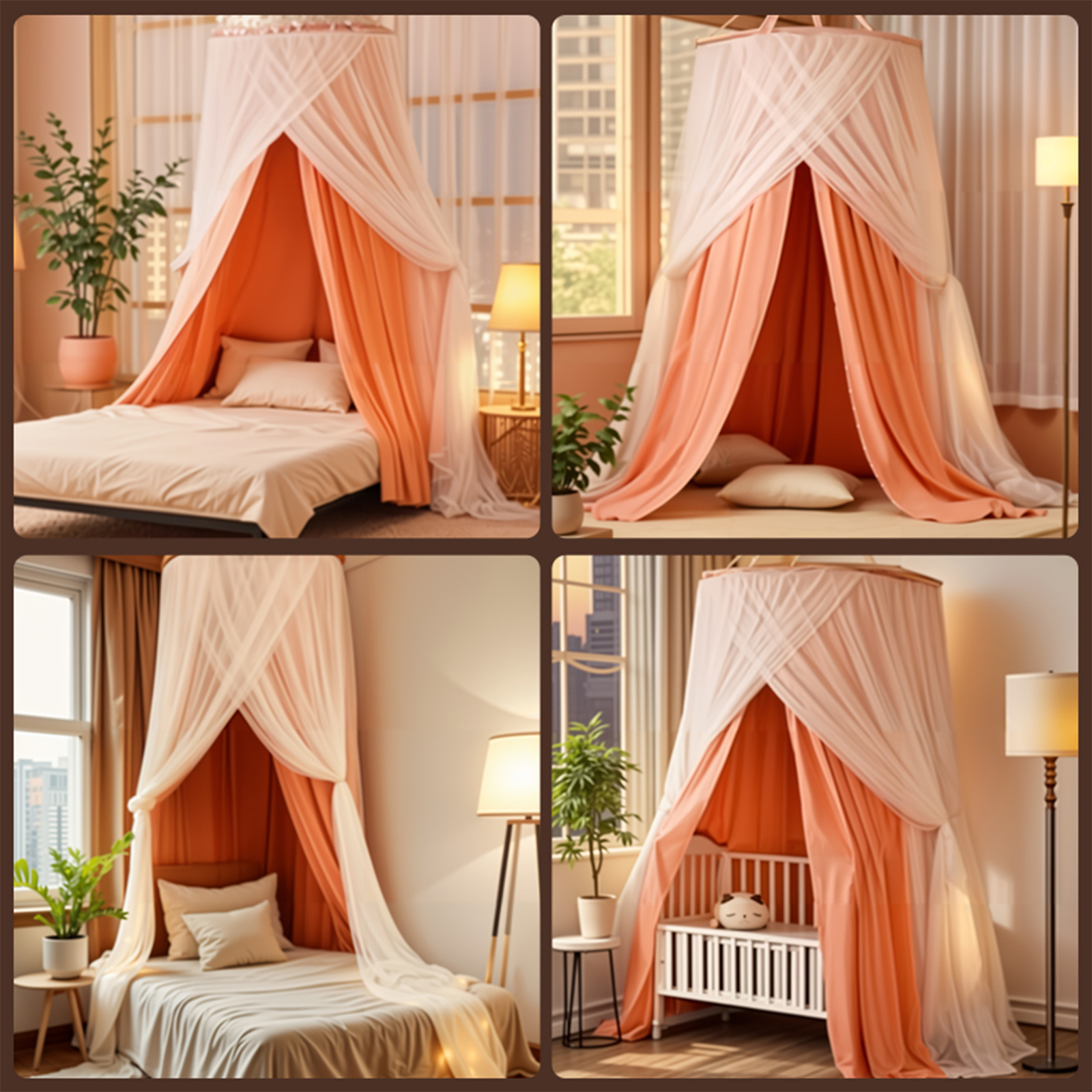 Toldo de cama para niñas y adultos, cortina de cama grande y de doble capa, cortinas con cúpula redonda, dosel de princesa de encaje