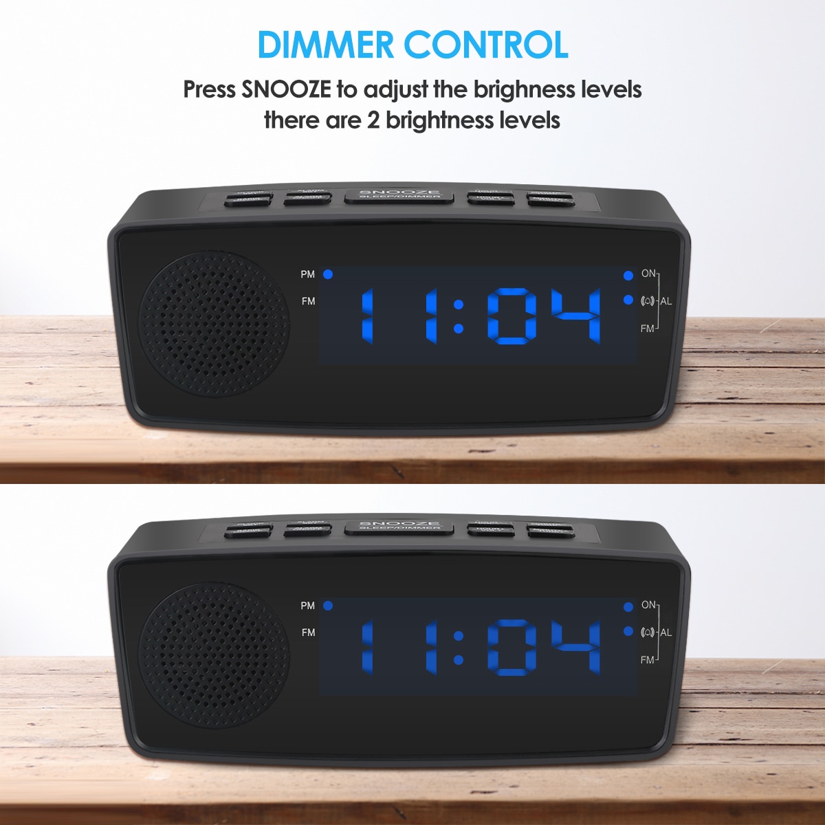 FM Alarm Radio Dimmable LED Display Screen Clock Radio Battery Backup with USB Charging Port Sleep Timer & Snooze Mode