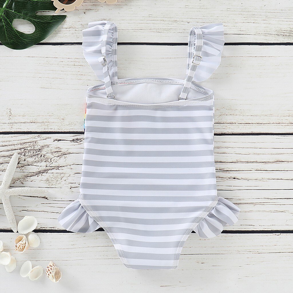 Baby Swimwear Child Kids Cute Ruffle Striped Rainbow Print One Piece Swimsuit swimwear купальник для девочки#GH