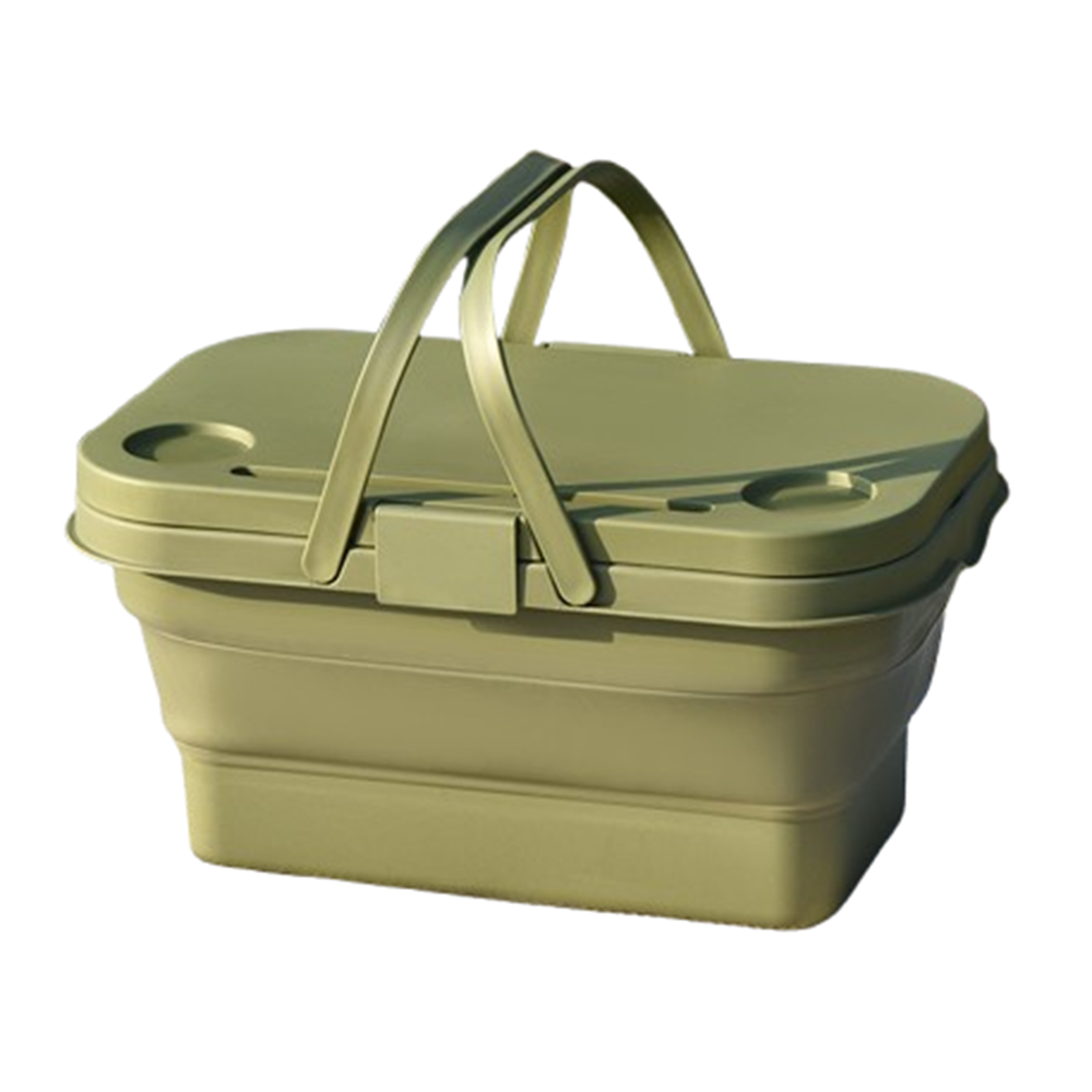 Foldable Outdoor Storage Box Waterproof Camping Table Picnic Basket with Flip-Top Lid Large Capacity Sundries Basket Camping: black