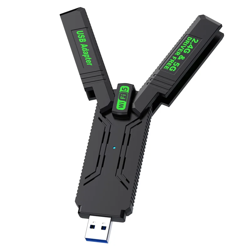 4 Antennen WiFi USB Adapter Dual Band 2,4G + 5Ghz 1300Mbps Wi-Fi Dongle USB 3,0 High-Speed Wireless Karte Empfänger Für PC/Laptop Win: Black