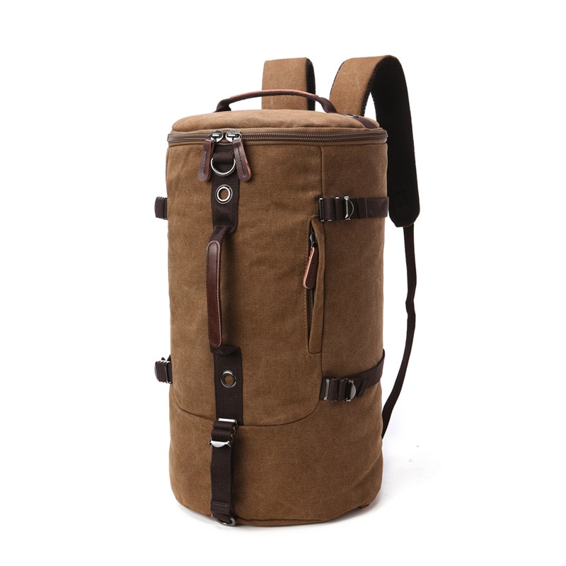 Sac à main cylindrique en toile de grande capacité, rétro à trois usages, voyage d&#39;affaires, sac à bagages diagonal: coffee