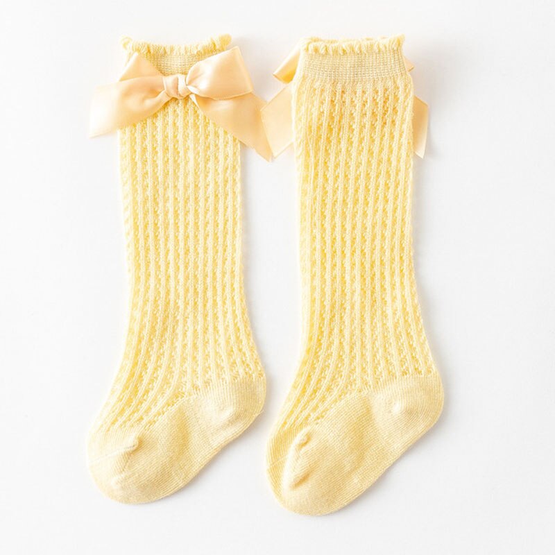 Bear Leader 2022 Lente En Zomer Baby Baby Sokken Spanje Grote Boog Mode Leuke Meisje Mesh Buis Sokken knie Losse Sokken: AH8150yellow / S