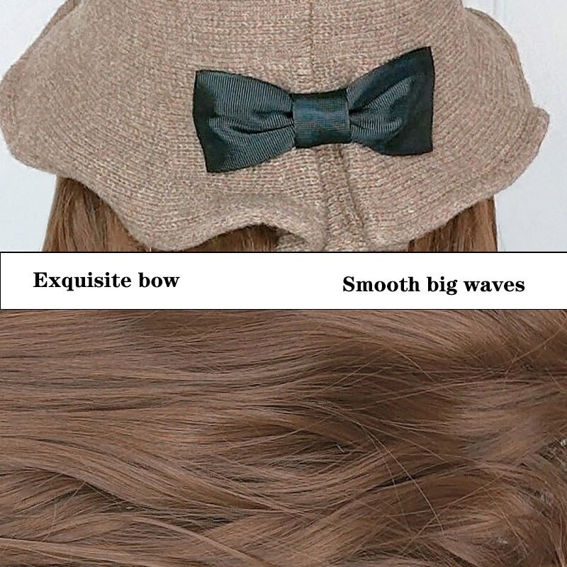 Czapka z peruką jeden kapelusz rybaka długi kędzior duża fala długie proste włosy naturalny czarny brązowy czarny głęboki brąz jasnobrązowy