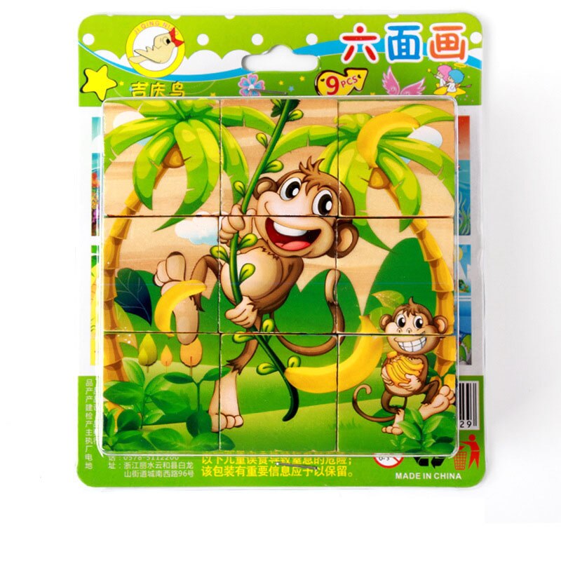 9 teile/satz Karikatur 6 Seiten Malerei 3d Würfel Puzzle Holz Puzzle Ebene Obst Verkehrs früh Bildung Lernen Spielzeug Für freundlicher