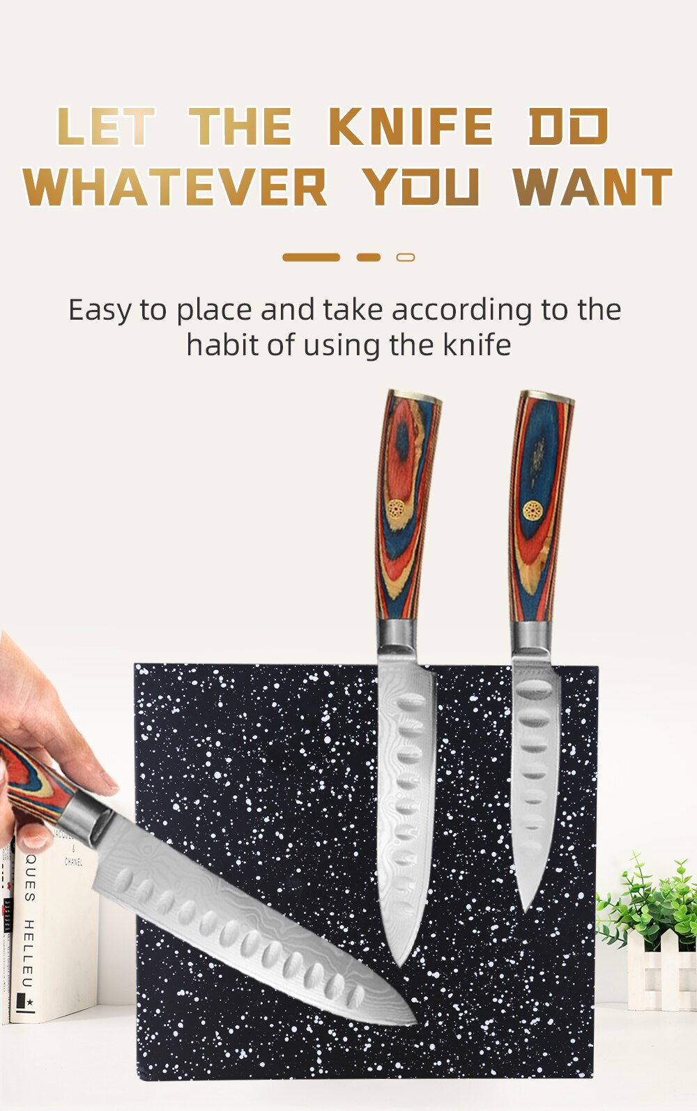 Qing Magnetic Knife Block Stand Holder Rack Chef Knives Display Storage Organizer Solid Base Anti-Slip Kitchen Home Accessory
