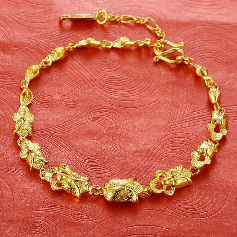 OMHXFC Europese Mode Vrouw Huwelijkscadeau Vintage Bloem 24KT Gouden Ketting + Armband + Oorbellen Sieraden Set ET01