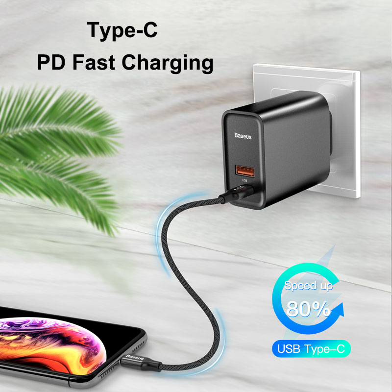 Baseus Dual USB Fast Charger 30W Support Quick Charge 4.0 3.0 Phone Charger Portable USB C PD Charger QC 4.0 3.0 ForXiaomi