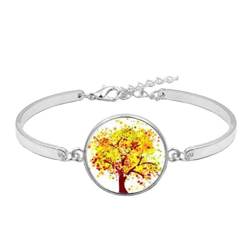 Gelb baum des lebens Kunst Foto Schmuck einstellen Glas Anhänger Halskette Ohrring Armbinde Völlig 4 Stck für frauen Party