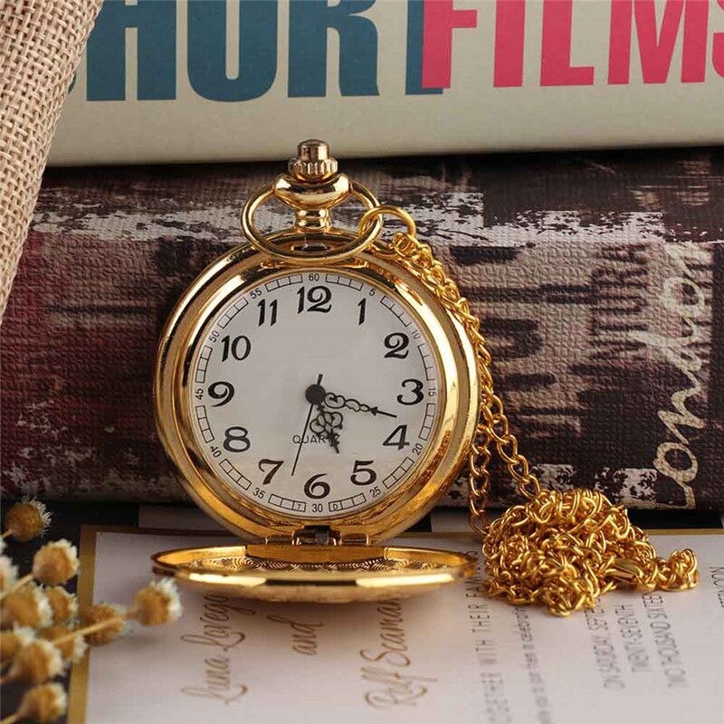 Vintage Gold Locomotief Motor Railway Trein Steampunk Zakhorloge Voor Mannen Vrouwen Charmant Hanger Ketting Klok Relogio Bolso