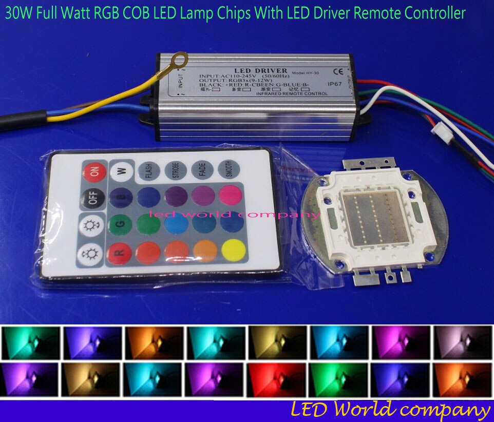 1Set Full Watt RGB Integrated Chip 10W 20W 30W 50W 100W RGB LED lamp + LED Driver +24Key Remote For Floodlight Spot light bulbs