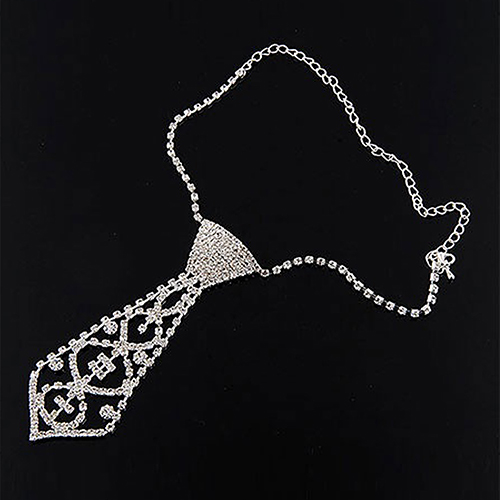 Beauty Women Glitter Rhinestone Tie Shaped Necklace for Prom Party stainless steel chain necklace women luxury jewelry