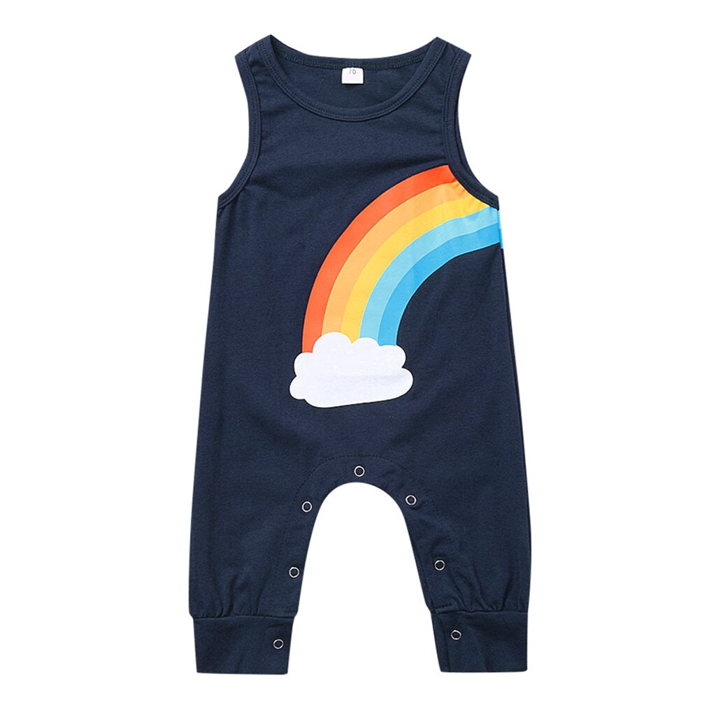 Infant Baby Boys Girls Sleeveless Vest Rainbow Print Romper Toddler Infant Summer Jumpsuit Clothes Set: 6-12 Months