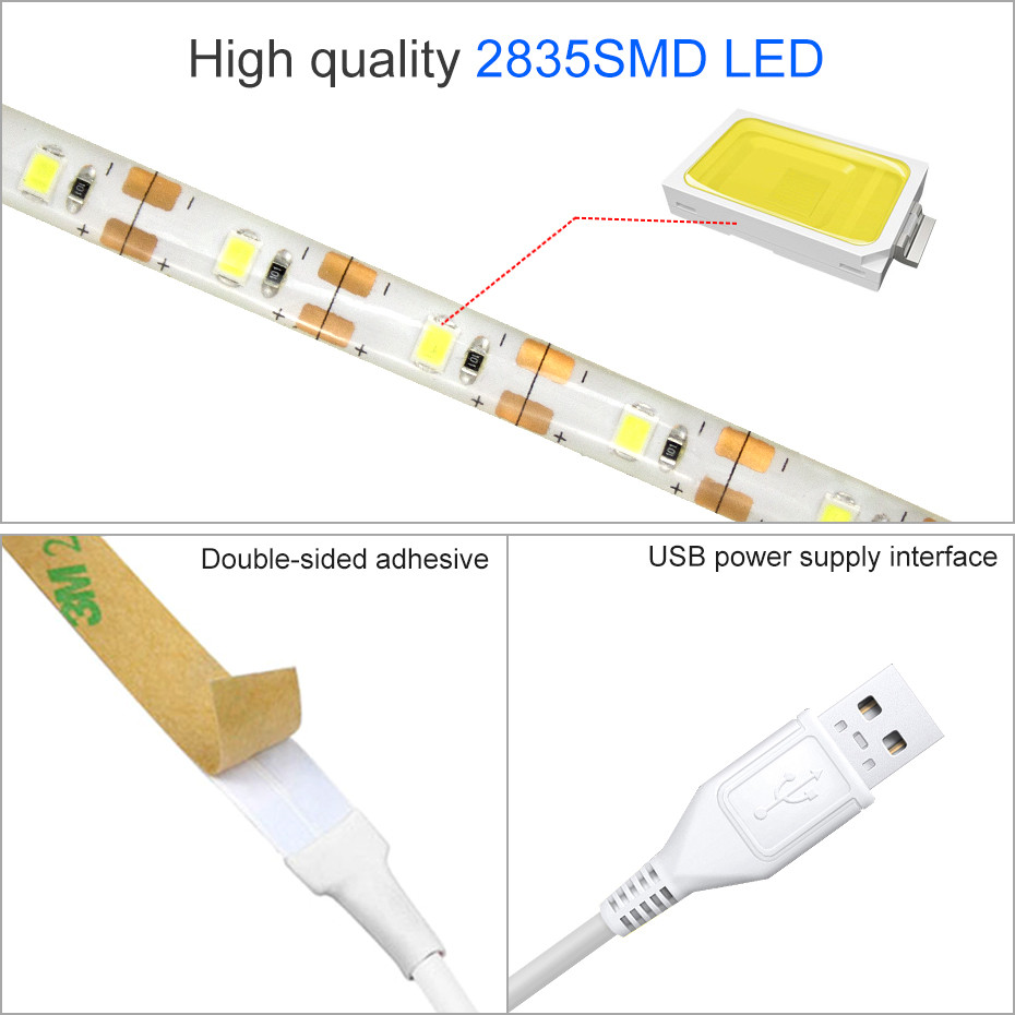 Led strip spegelljus 1m 3m 5m usb 5v badrum smink sminklampa tejp på spegel touch dimbara spegellampor sminkbord