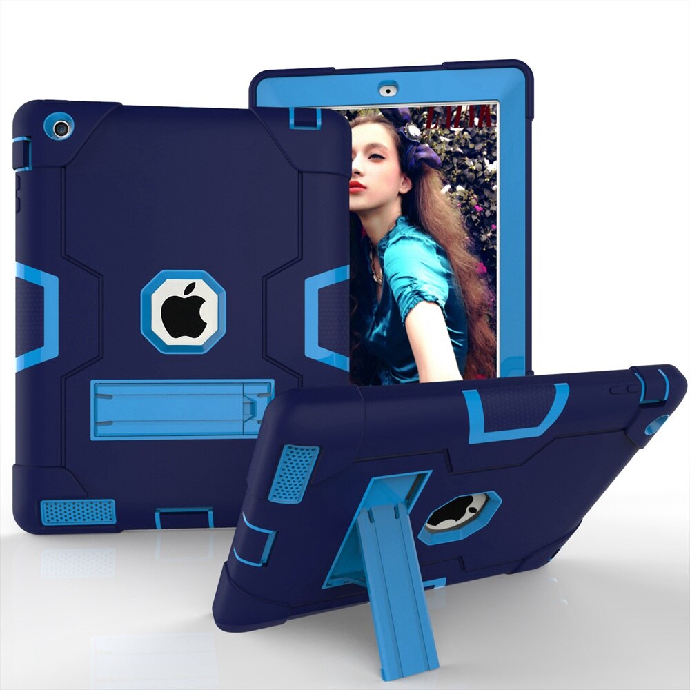 For Apple iPad 2 3 4 A1458 A1459 A1460 A1416 A1397 Case Shockproof Kids Safe PC Silicon Hybrid Stand Full Body Tablet Cover: Navy Blue - Blue