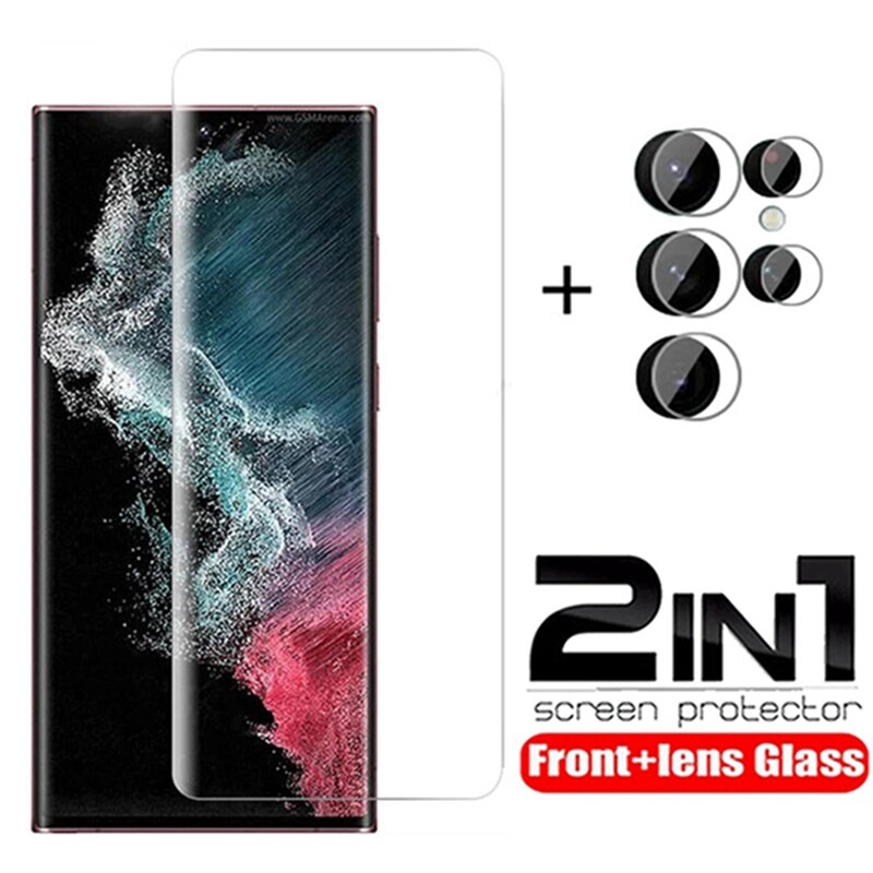 2in1 Protective Glass For Samsung S22 Ultra Camera Protector Film Tempered Glass For Samsung S 22 S22 Plus Ultra S22 Lens Glass: 1PC Lens 1PC Glass / For Samsung S22Ultra