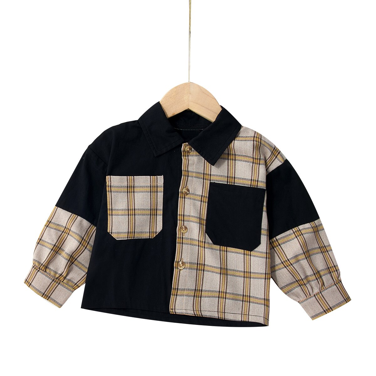 2021 camicia a quadri per neonato camicia a maniche lunghe in cotone a maniche lunghe autunnale camicetta nera abbigliamento per bambini: 6-12M