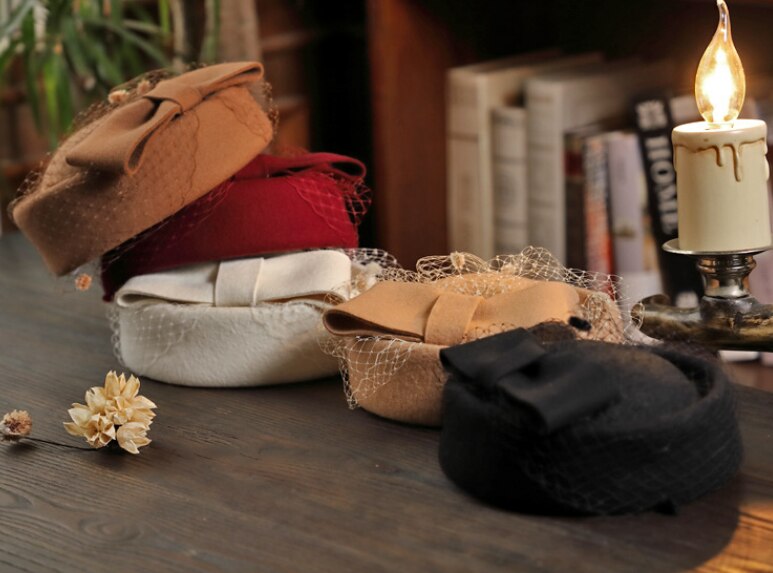 Vrouwen Top Hoed, Baret, Vilten Hoed, Platte Pet, Stewardess Hoed, wedding Bridal Cocktail, Hoofdtooi, Haar Accessoires, 100% Wol