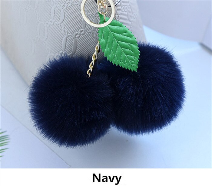 Leuke Pluizige Faux Konijnenbont Bal Pompom Sleutelhanger Cherry Gold Sleutelhanger Pom Pom Sleutelhanger Bag Charms Wedding trinket: Navy Blue