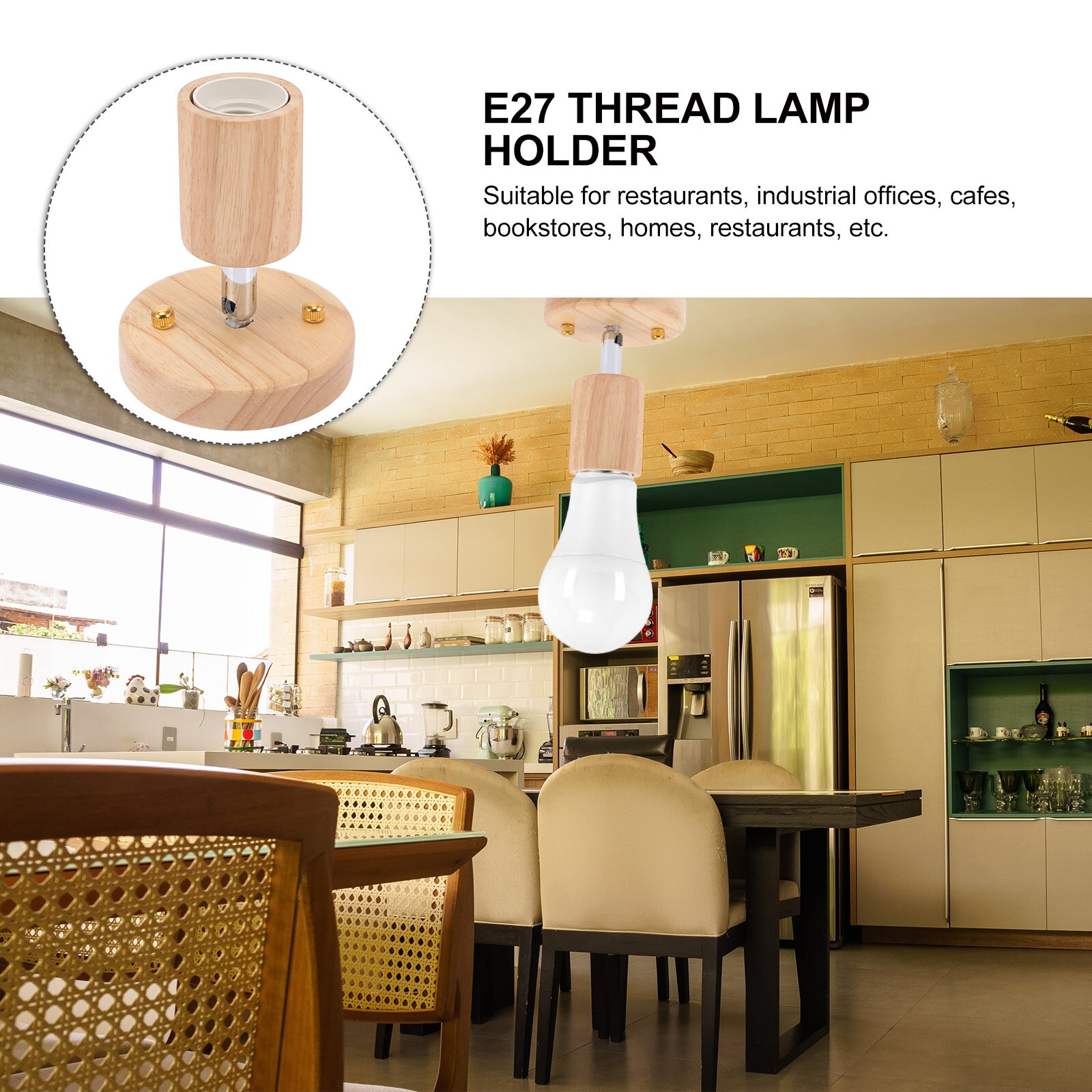 Wood E27 Thread Lamp Holder Rotatable Light Socket Ceiling Light Bulb Socket