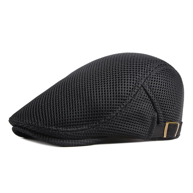 Casquette Boina en maille pour hommes, Style décontracté, couleur unie, 56-61cm, béret à bord incurvé, printemps et été, BT0071: Black
