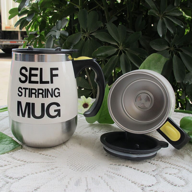 Electric Self Stirring Coffee Mug Cup Stainless Steel Automatic Self Mixing &amp; Spinning Home Office Mixer Milk Frothers Whisk Cup: white